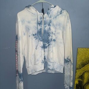 Tie-Dye Hoodie with Blue and White Design